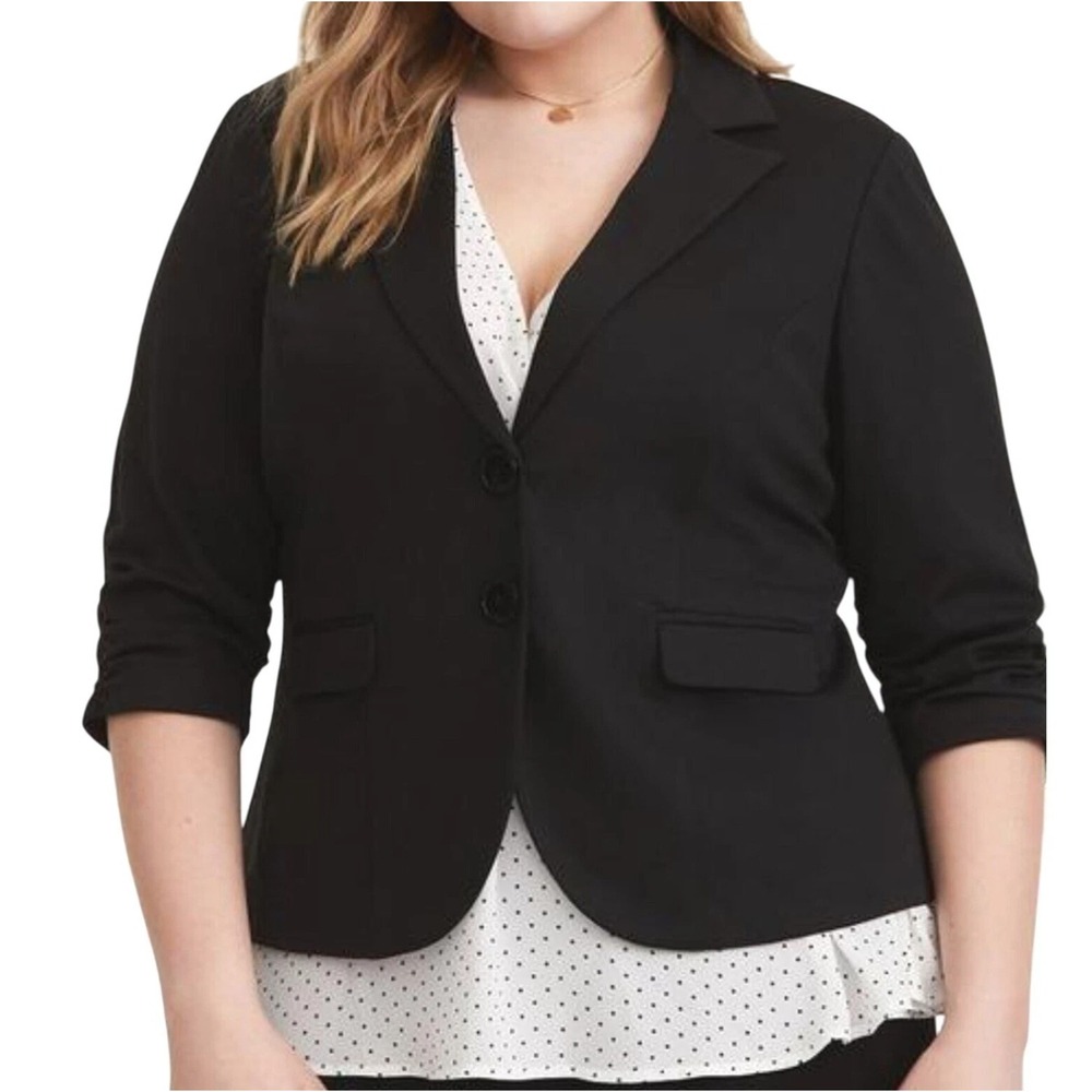 Torrid Black Classic Fit Twill 3/4 Sleeve Ponte Stretch Career Blazer 2X 18 20